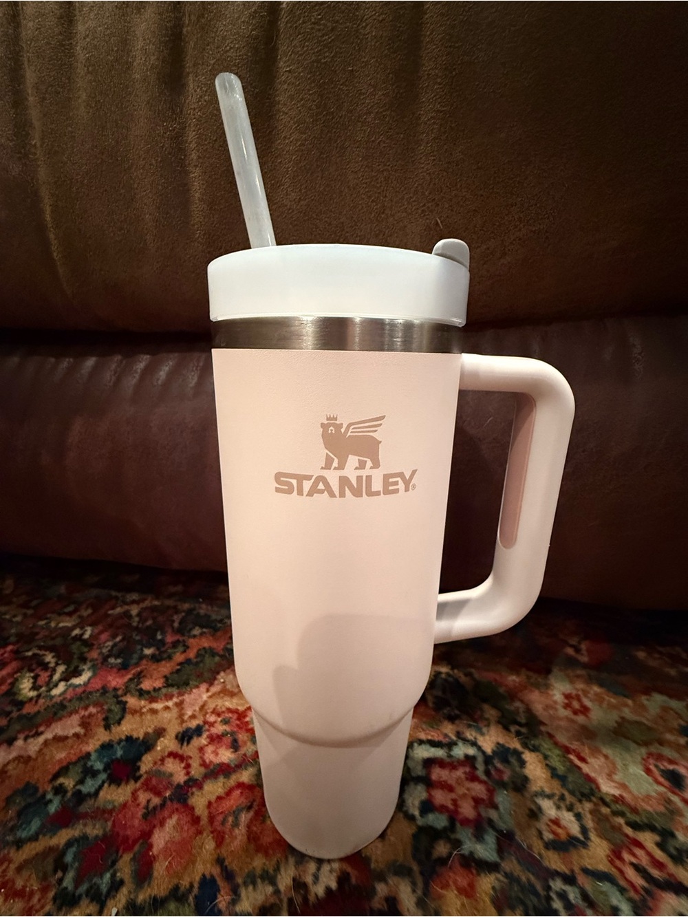 Stanley Blush Pink Travel Mug with White Lid and Straw
